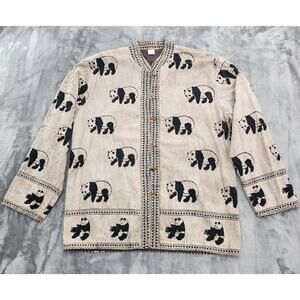 Vintage Asian Style Cotton Jacket Size L-XL Beige Brown Reversible Embroidered